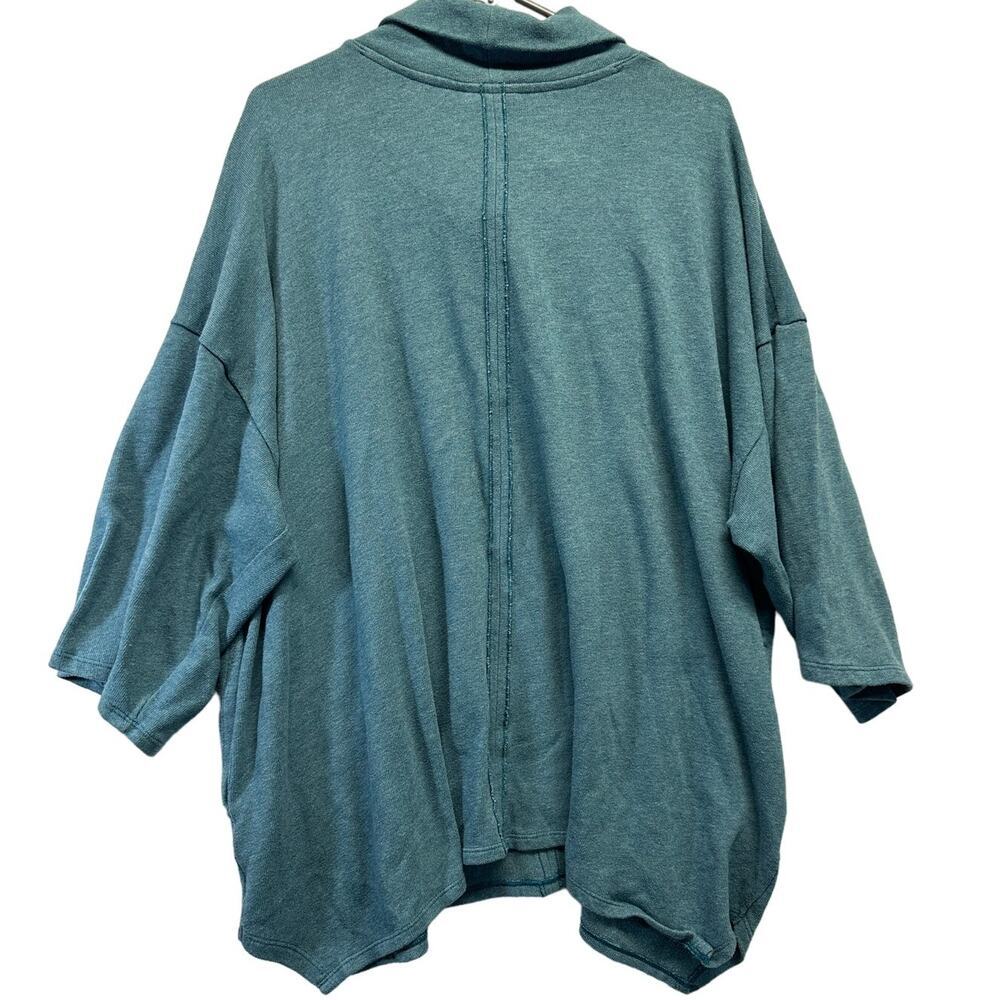 Pure Jill Teal Blue Cowl Neck Oversized Poncho Sweater XL Petite Pockets Knit - Picture 2 of 8